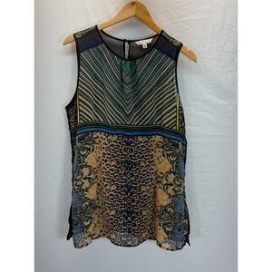 Cabi Top Women's Size LG Buchanan Striped Leopard Print Sleeveless Tank